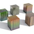 Colorful Wooden Cube Shaped Stools With Various Textured Finishes And Gradient Colors