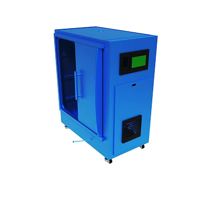 Blue Industrial Equipment With Green Display Screen Side Door And Wheels 3d model