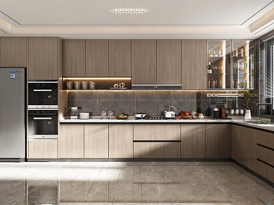 Modern Kitchen Interior Design With Wooden Cabinets Stainless Steel Appliances And Sleek Countertop 3d model