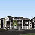 Modern Commercial Street Featuring Glass Facade Retail Shops And Outdoor Spaces