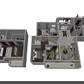 Residential Bird's Eye View Planning with Floor Plan Room Layout and Furniture Details