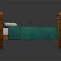 Traditional Wooden Bed With Carved Posts Green Blanket And White Pillow