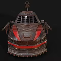 Armored Military Vehicle With Red Black Paint Mounted Machine Guns And Protective Grille