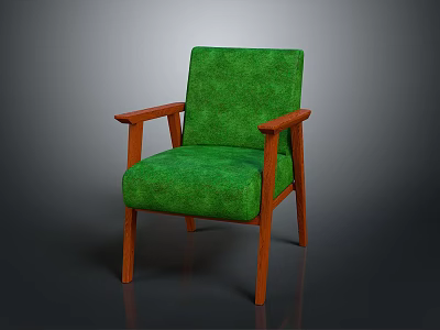 Comfortable Modern Single Sofa With Green Fabric Upholstery And Wooden Armrests 3d model