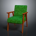 Comfortable Modern Single Sofa With Green Fabric Upholstery And Wooden Armrests