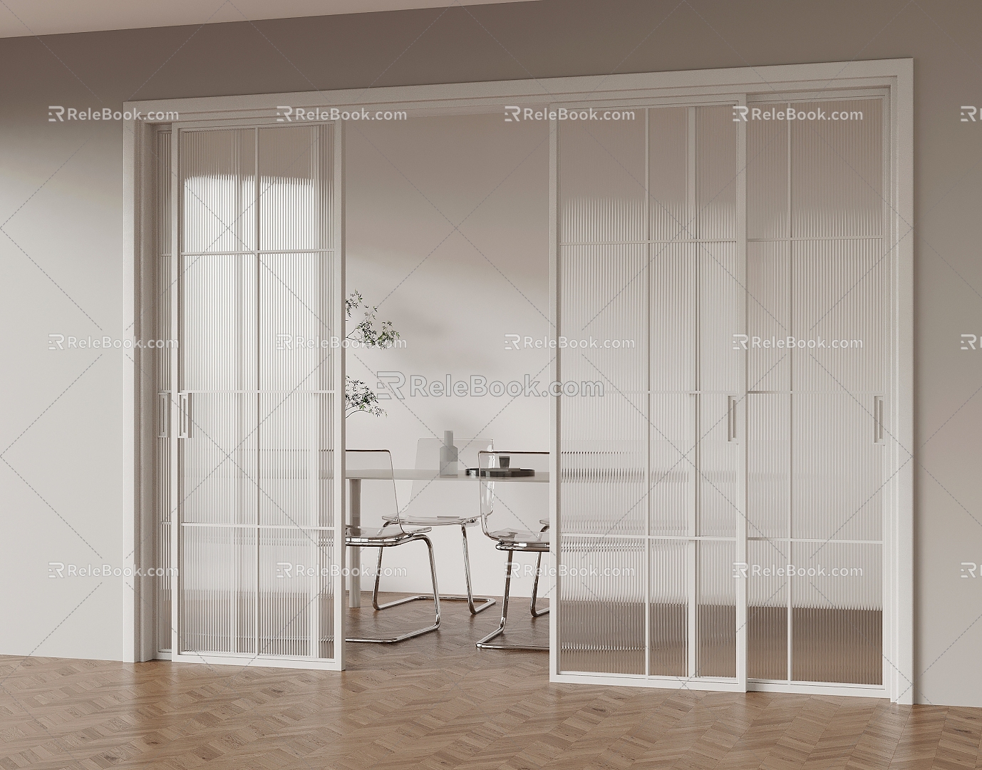 Modern sliding door four sliding Changhong glass 3d model