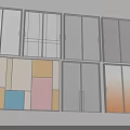 Various Modern Window Designs Featuring Colored Panels Transparent Glass And Dark Frames 3d model
