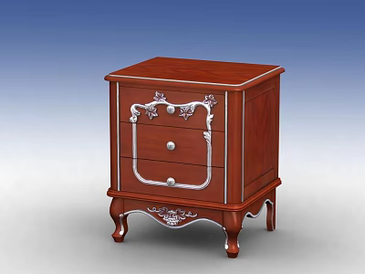 Classic Wooden Bedside Table With Single Drawer Silver Metal Accents And Carved Legs 3d model