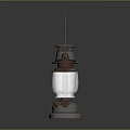 Vintage Kerosene Lamp With Metal Frame Glass Shade And Illuminated Light