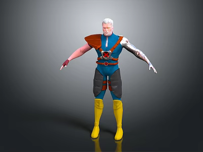 Man With White Hair Blue Outfit Orange Shoulder Mechanical Arm Black Pants Yellow Boots 3d model