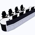 Modern Conference Table With Multiple Monitors And Black Office Chairs 3d model