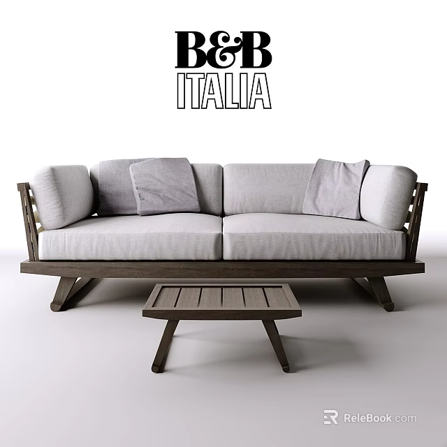 Modern Light Colored Sofa Set With Wooden Frame Cushions And Coffee Table 3d model 