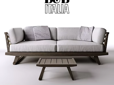 Modern Light Colored Sofa Set With Wooden Frame Cushions And Coffee Table 3d model