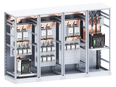 Industrial Electrical Control Cabinet With Multiple Compartments Circuit Breakers And Wiring Terminals 3d model