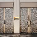 Modern Double Entrance Doors With Metal Textured Surface And Gold Accents On Frames And Handles