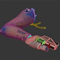 Futuristic Character Mechanical Prosthetic Arm With Brown Blue Design And Metallic Components