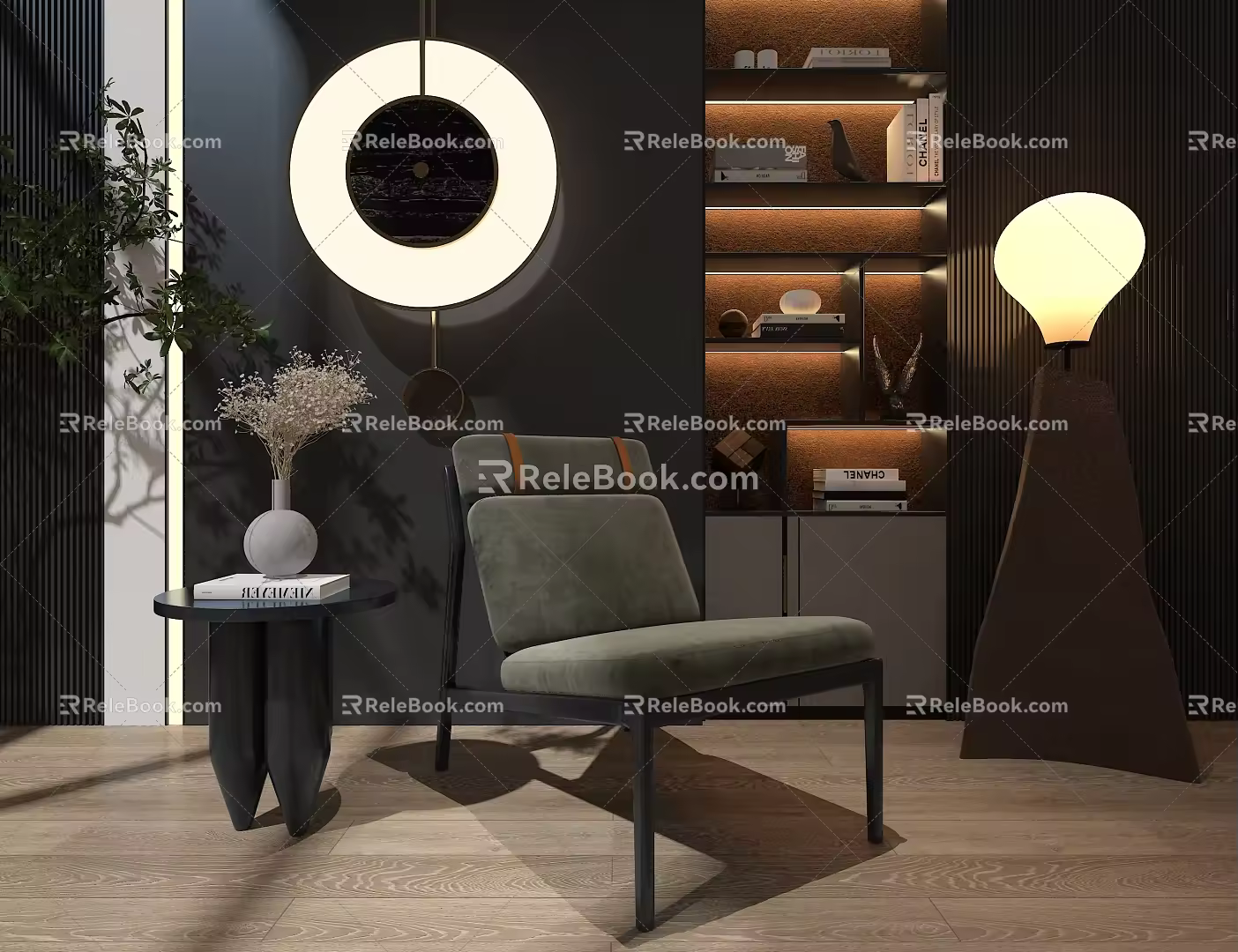 Fabric sofa living room sofa floor lamp 3d model