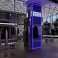 Modern Fashion Retail Store With Clothing Shoes Display Racks And Stylish Lighting