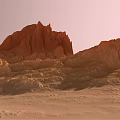 Garden Landscape with Red Rock Formation and Natural Textured Rolling Terrain Design