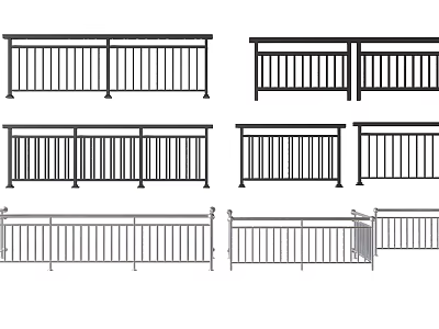 Various Metal Fence Designs With Horizontal Vertical Bars And Decorative Elements 3d model