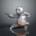 Low Poly Panda Character In Martial Arts Pose With Yellow Shorts On Reflective Surface
