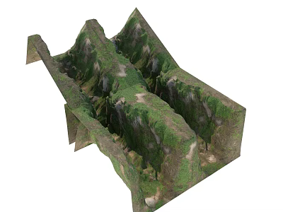 Detailed 3D Terrain Model Featuring Mountain Ranges Canyon And Green Vegetation 3d model