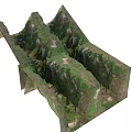 Detailed 3D Terrain Model Featuring Mountain Ranges Canyon And Green Vegetation
