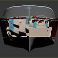 Luxury Red and Blue Yacht with Transparent Windshield and Comfortable Seats