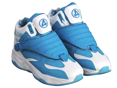 Blue And White Sporty Casual Shoes With Velcro Straps Logo Design And Supportive Sole 3d model