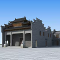 Traditional Chinese Ancient Architecture With Ornate Eaves Gray Tiles And Stone Lions