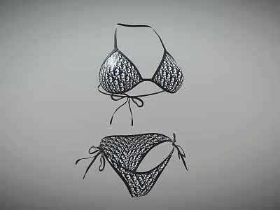 Black Lace Mesh Bikini Set With Tie Up Straps For Summer Beach Wear 3d model