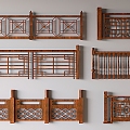 New Chinese Style Solid Wood Railing Hollow Carved Fence Guardrail 3d model