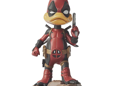 Duck Head Deadpool Style Action Figure With Red Black Costume And Gun 3d model