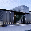 Modern Entrance Gate Design With Metal Grilles Steps Green Plants And Modern Building