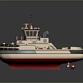 Wooden Tugboat with White Red Black Colors Upper Deck Railings Lifebuoy and Cabin Structure