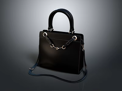 Black Handbag With Handheld Strap Detachable Shoulder Strap Metal Buckle And Minimalist Design 3d model