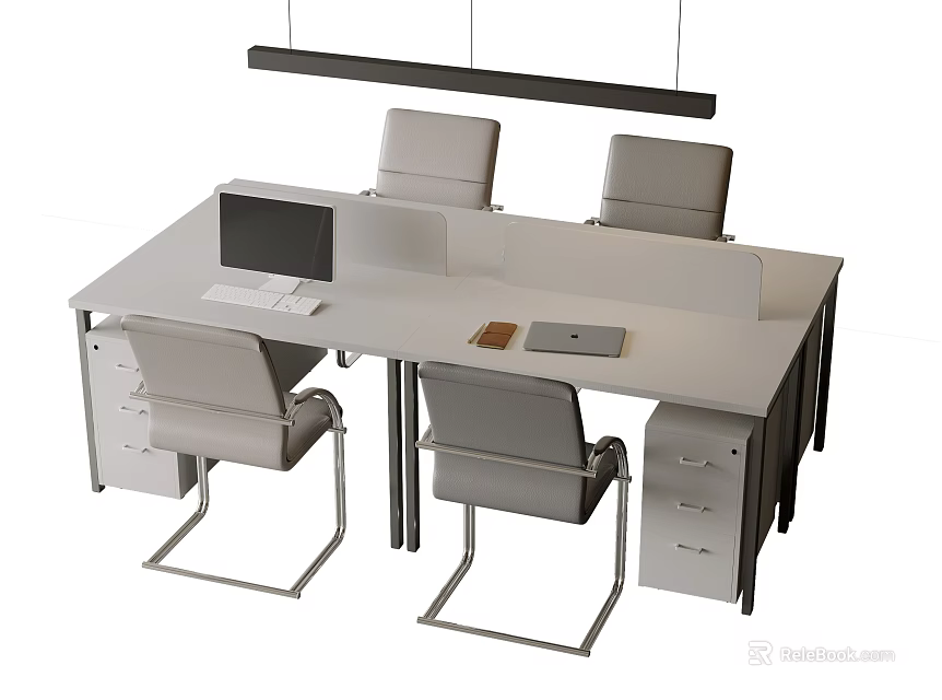 Modern Office Desk And Chair Set With Computer Drawers Divider And Workspace 3d model 
