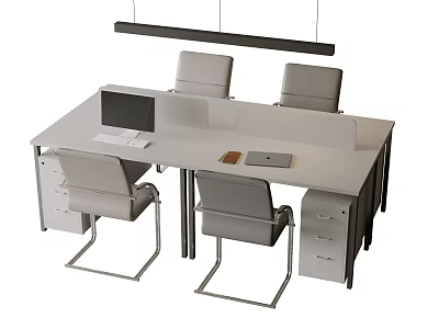 Modern Office Desk And Chair Set With Computer Drawers Divider And Workspace 3d model