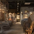 Rustic Chinese Restaurant Interior With Earthen Walls Wooden Tables Lanterns And Vintage Decor