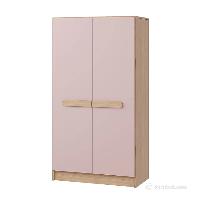 Modern Pink Wardrobe Design With Wooden Frame And Double Door Handles 3d model 