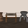 Middle-style low stool combination 3d model