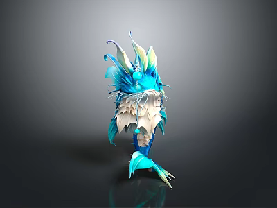 3D Fantasy Creature Model With Blue Green Feathers And Dragon Like Features 3d model