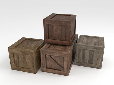 Four Stacked Wooden Crates With Natural Wood Grain And Different Sizes 3d model