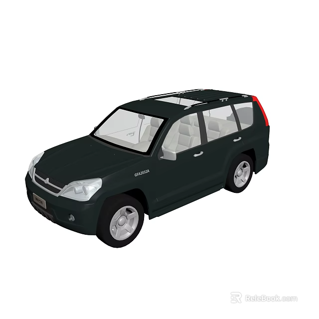 Black SUV Vehicle With Roof Rack Silver Wheels And Front Grille Design 3d model 