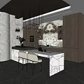 Modern Living And Dining Room Interior With Large Windows Chandelier Sofa And Marble Countertop