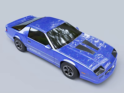 Blue Sports Car With Shiny Body Black Windows And Black Wheels Front Grille 3d model