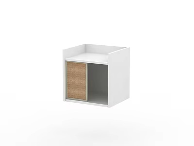 Modern White Bedside Table With Woven Door And Minimalist Storage Design 3d model