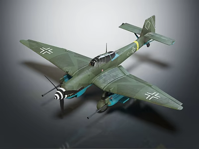 Vintage Green Military Airplane Model With Propeller And White Cross Markings 3d model