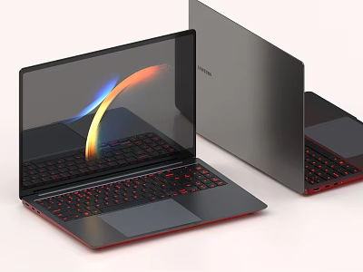 Modern Dark Laptop With Red Backlit Keyboard And Colorful Screen Effect 3d model