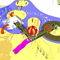Kids Playground Design With Colorful Slide Swings Wooden Platform Sand And Water Features